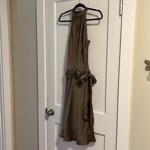 Anne Klein Bronze 100% Silk Halter Cocktail Wedding Dress 4